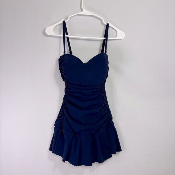 NWT Gottex Deep Navy One Piece Swimsuit With Ruching and Skirt Size 10 B0033